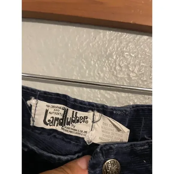 Vintage Landlubber Womens Hip Hugger Bell Bottom Pants 32x30 Navy Corduroy 60s